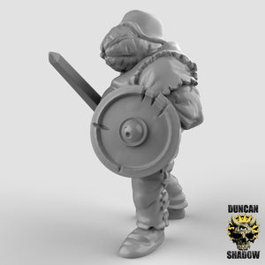 a 3d model of a man holding a sword and shield