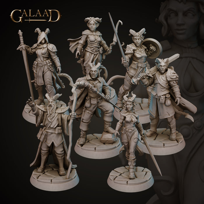 Tiefling Family Infernal Warriors - 28mm or 32mm Miniatures - Tieflings