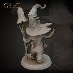 a statue of a gnome holding a mushroom