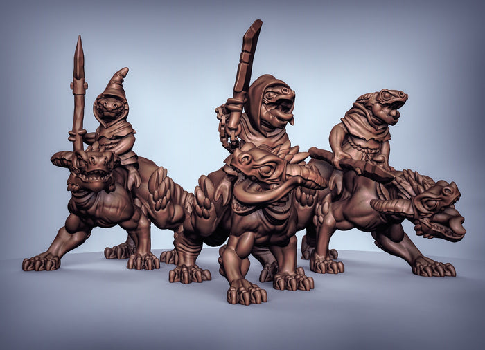 Kobolds on Riding Lizard Mounts 28mm or 32mm Miniatures