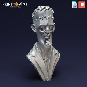 Frankenstein Zombie Halloween Bust Statue 3D Resin Printed Print'N Paint