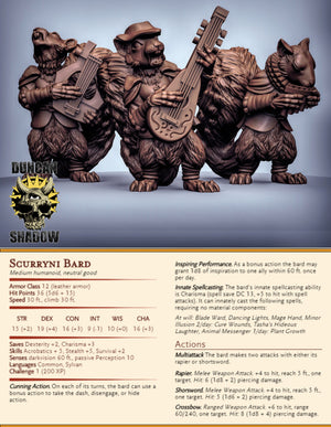 Scurryni Squirrel Bards 28mm or 32mm Miniatures