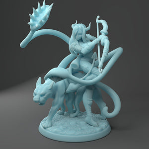 Tiefling Ranger With Displacer Beast    Print       28mm or 32mm Miniatures