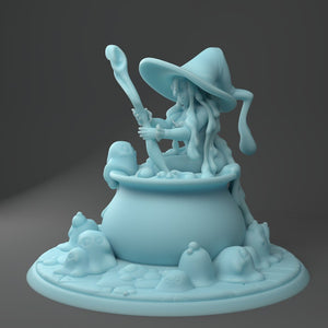 Sexy Slime Witch in Cauldron - 28mm or 32mm Halloween or RPG Miniatures