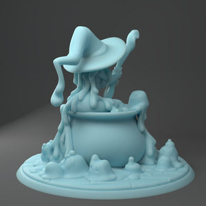 Sexy Slime Witch in Cauldron - 28mm or 32mm Halloween or RPG Miniatures