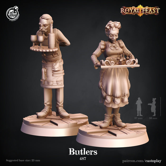 Butlers-Male and Female Servers - 28mm or 32mm Miniatures