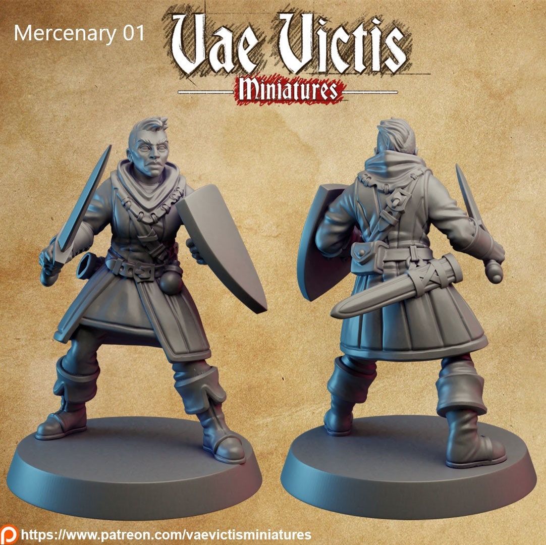5pc Mercenary Set - 28mm or 32mm Scale DnD Miniature | Dungeons and Dragons  Mini | 5E Fantasy | Vae Victis