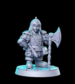 Female Dwarf Warrior w/ Axe - Heroine Quest 2 - 28mm or 32mm Miniature