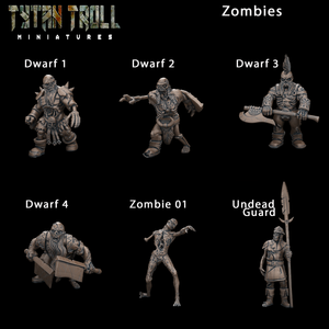 Zombie Dwarves and Humans - 28mm or 32mm Halloween or RPG Miniatures